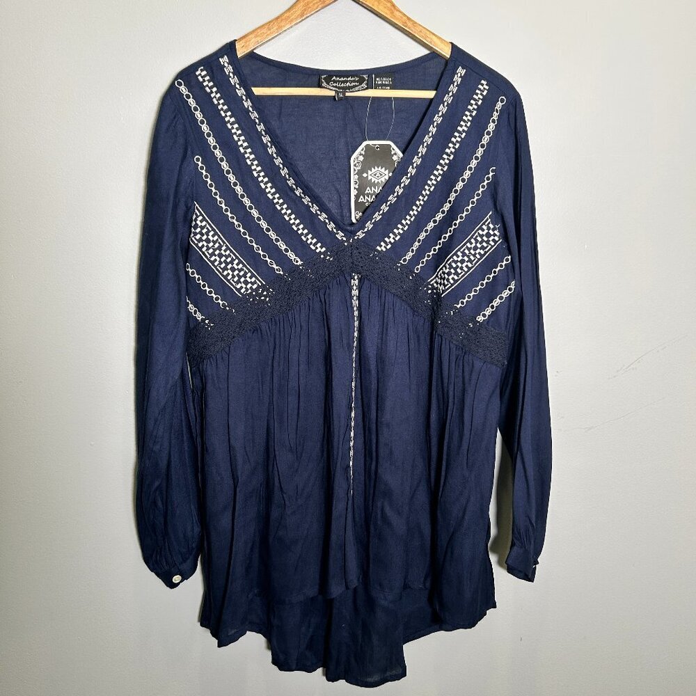 ✨3 for $18 ✨ Ananda's Collection Navy Blue Bohemian Blouse - NWT XL